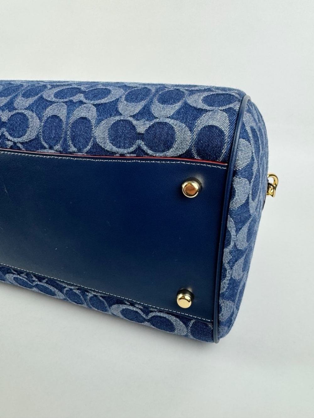 Coach Large Rowan Denim Signature Satchel Leather Trim Crossbody Strap - Picture 6 of 12